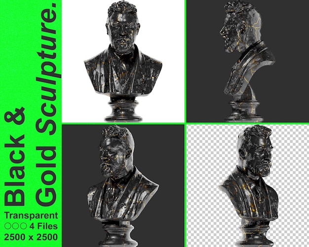 PSD carl jacobsen statue en marbre noir brillant et or parfait pour les promotions de design graphique