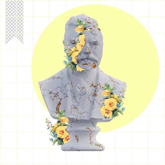 PSD carl jacobsen statuen 3d-rendering collage mit blütenblättern kompositionen für ihre arbeit