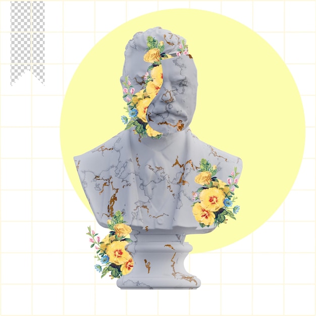 Carl Jacobsen Statuen 3D-Rendering Collage mit Blütenblättern Kompositionen für Ihre Arbeit