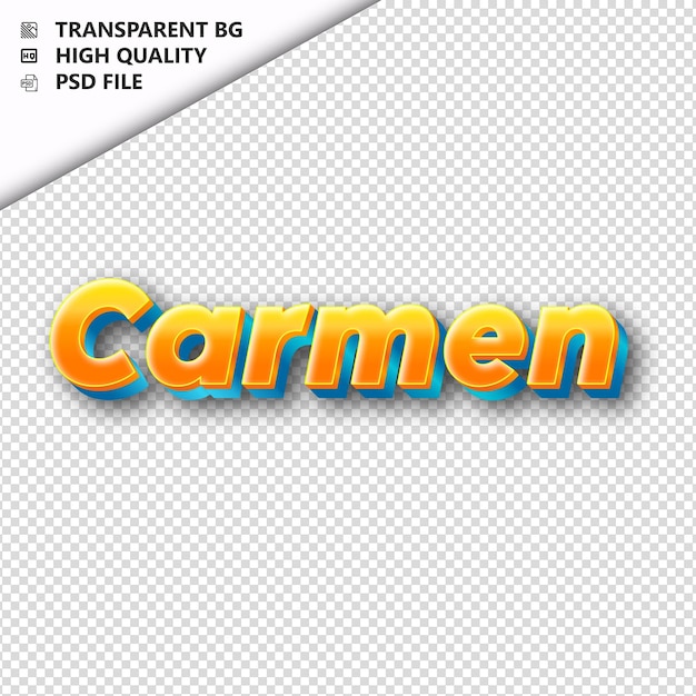 PSD carmen hecho de texto naranja con sombra transparente aislada