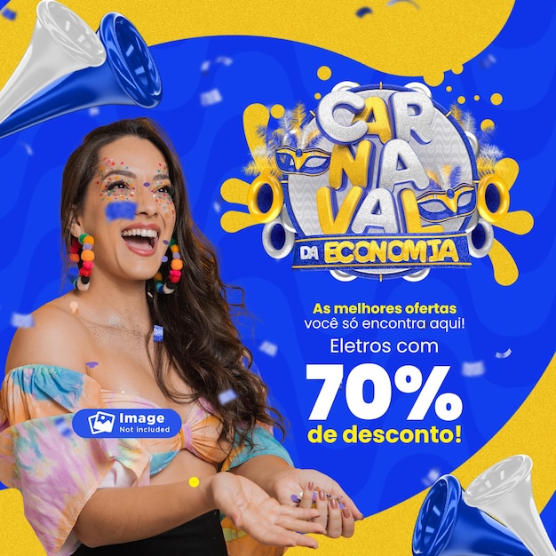 PSD carnaval de mídias sociais de ofertas em 3d para campanha de marketing em português