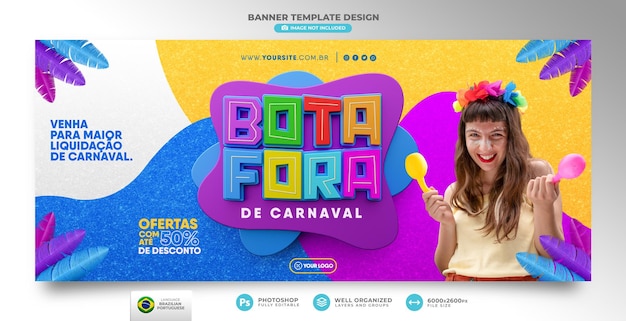 Carnaval de ofertas banner em português brasil 3d render template design ofertas de liberação