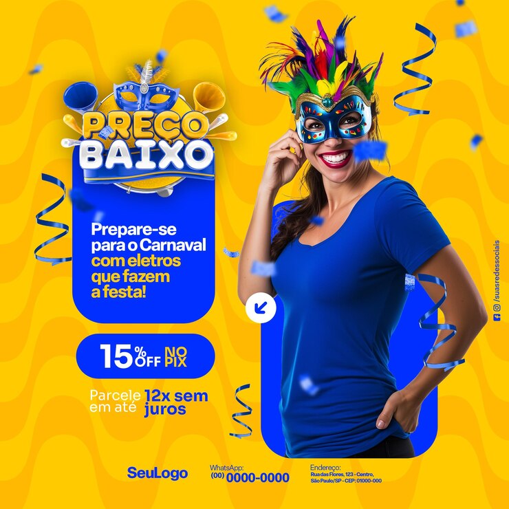 PSD carnaval de ofertas post social media template design em português no brasil render 3d