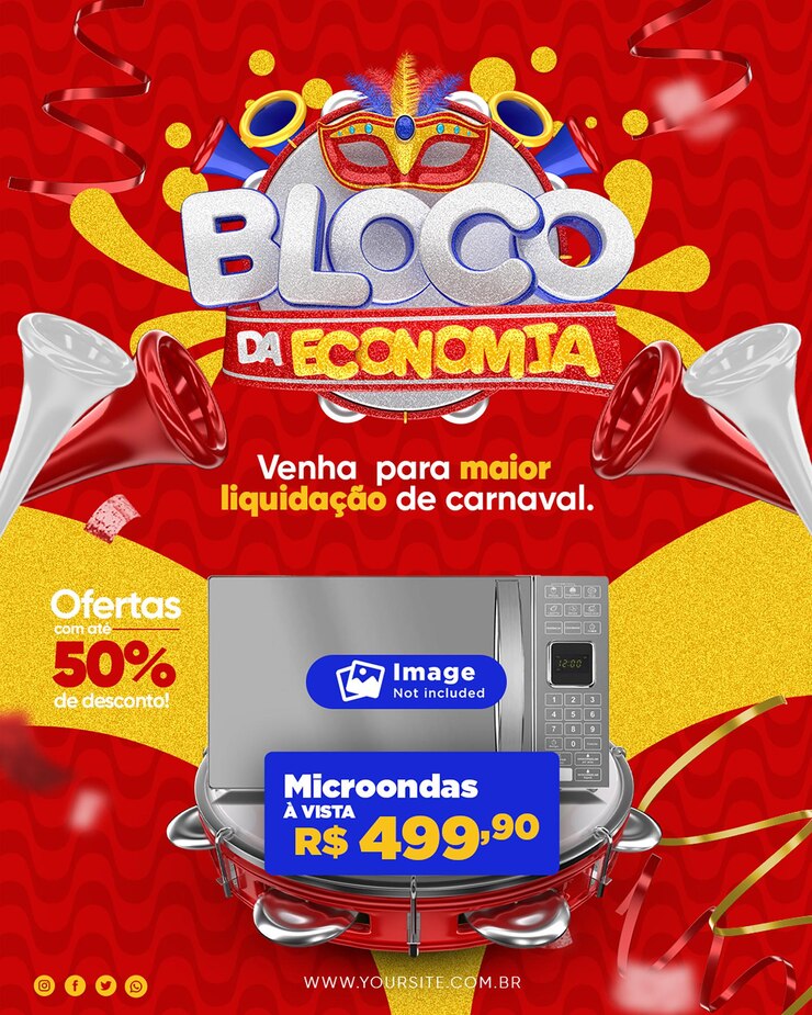 PSD carnaval econômico de banner de mídia social para vendas de produtos em oferta