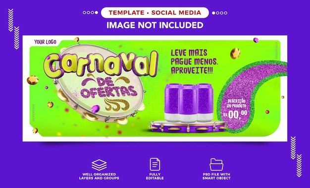 PSD carnaval d'instagram de bannière de médias sociaux d'offres pour des produits dans des offres