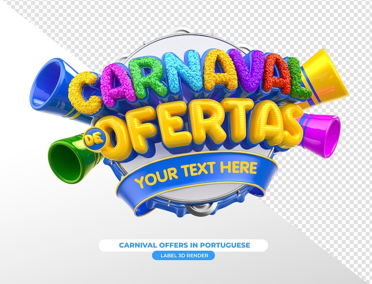 PSD carnaval oferece rótulo 3d em português brasileiro