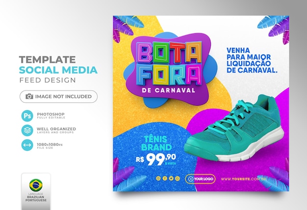 Carnaval de ofertas en portugués en brasil 3d render post diseño de plantilla de redes sociales