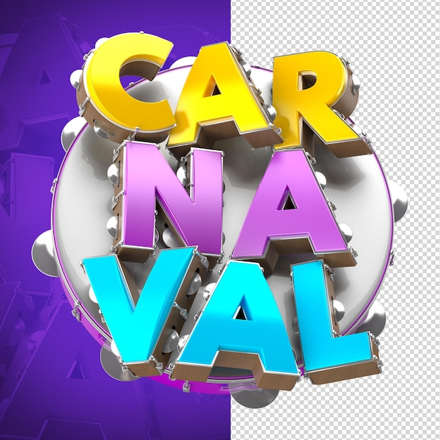 PSD carnaval selo 3d colorido pandeiro