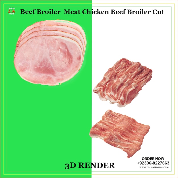 Carne de carne de res, carne de pollo, carne de res y carne de carne cortada
