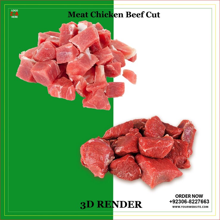 PSD carne de frango e carne de bovino cortada