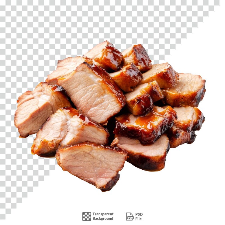 PSD carne de porco em fatias de churrasco de fundo transparente