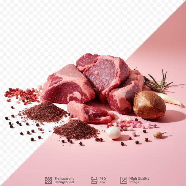 PSD carne e especiarias numa superfície escura