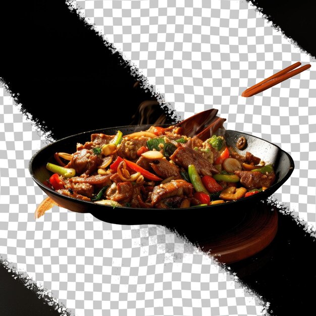 PSD carne e stirfry isolado em fundo transparente