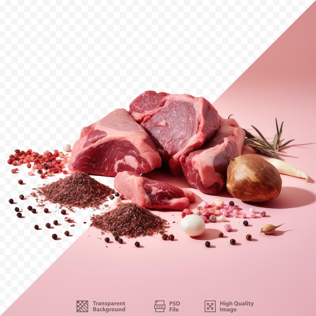 Carne y especias sobre una superficie oscura