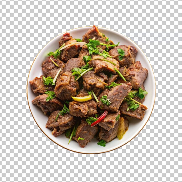PSD carne frita en un cuenco con fondo transparente