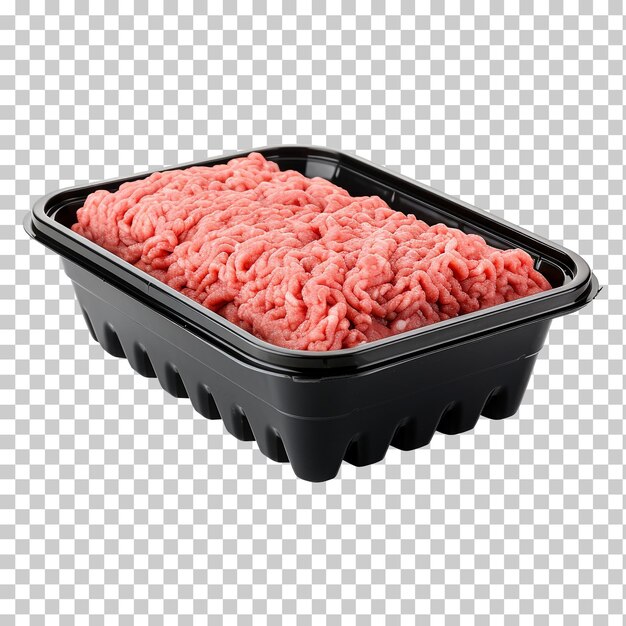 PSD carne picada cruda en una bandeja de plástico negra aislada sobre un fondo transparente png psd