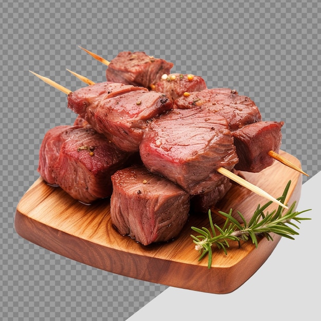 PSD carne en un pinchazo de madera png aislado sobre un fondo transparente