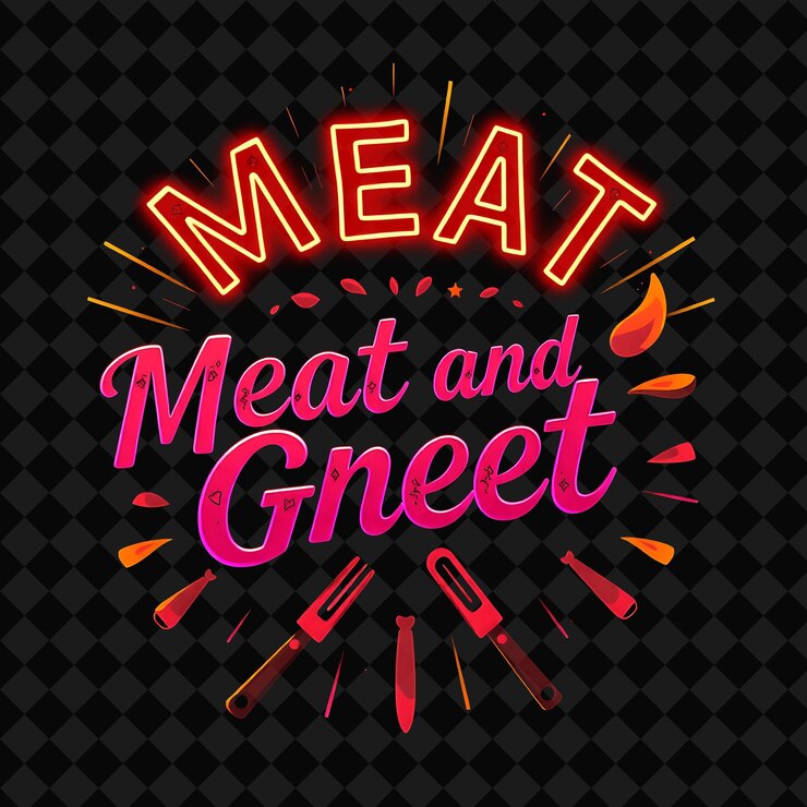PSD carne radiante y rayos de texto de saludo con neón rojo y rosa caliente ador png inspirado en la decoración de alimentos de neón