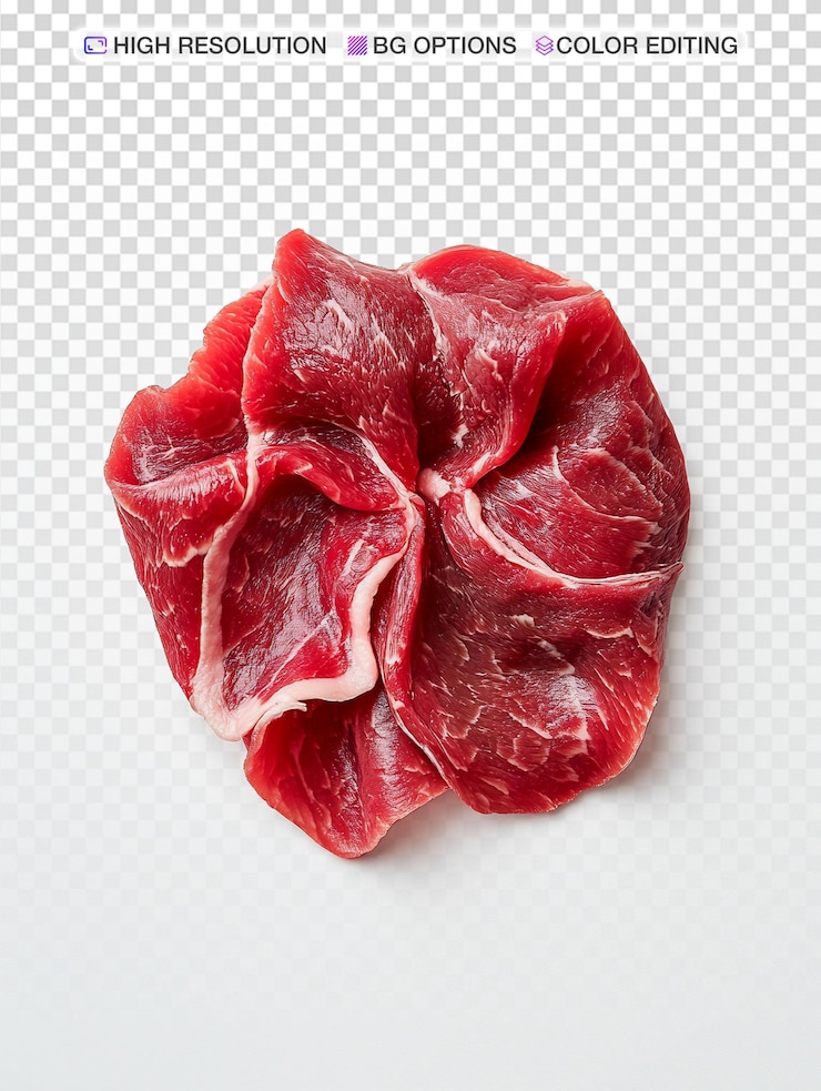 PSD carne de res cruda aislada sobre un fondo blanco