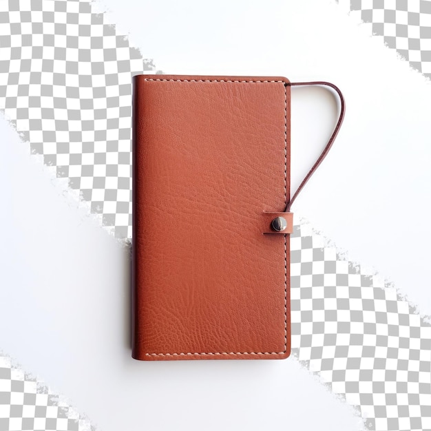 PSD carnet en cuir marron sur fond transparent