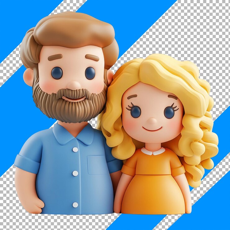 PSD caro casal de desenhos animados com rostos sorridente e cores brilhantes