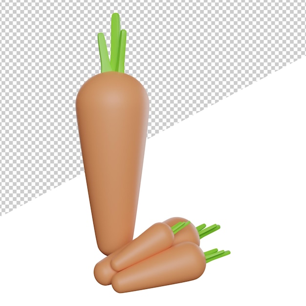 PSD carotte nourriture légume côté vue 3d illustration rendu icône d'arrière-plan transparent