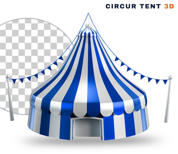 Una carpa de circo azul y blanca con la palabra circunferencia.