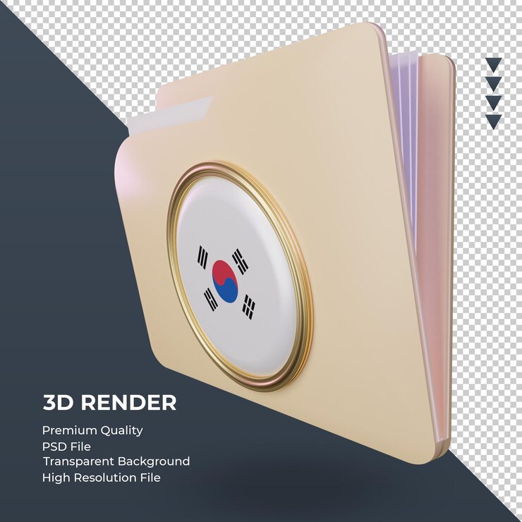 PSD carpeta 3d bandera de corea del sur representación derecha vista