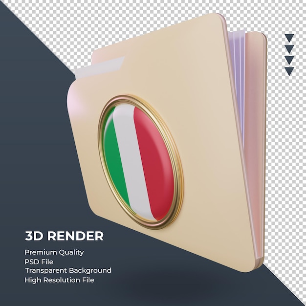 PSD carpeta 3d bandera de italia renderizado vista derecha