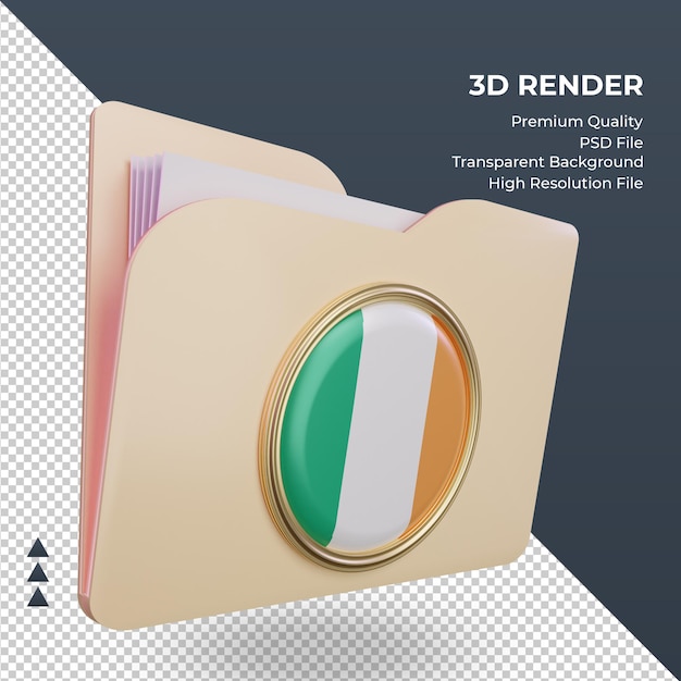 PSD carpeta 3d renderizado de bandera de irlanda vista izquierda