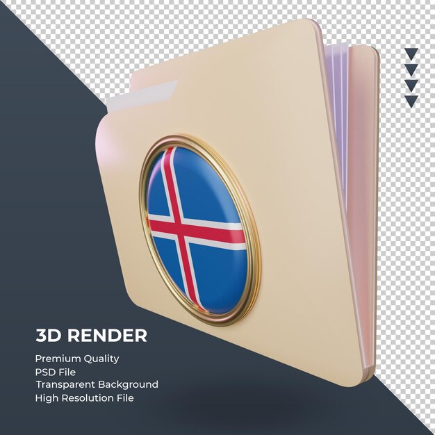 Carpeta 3d renderizado de la bandera de islandia vista derecha