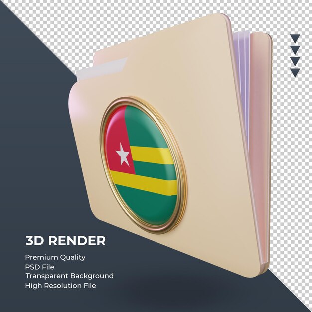 Carpeta 3d vista derecha de representación de la bandera de togo