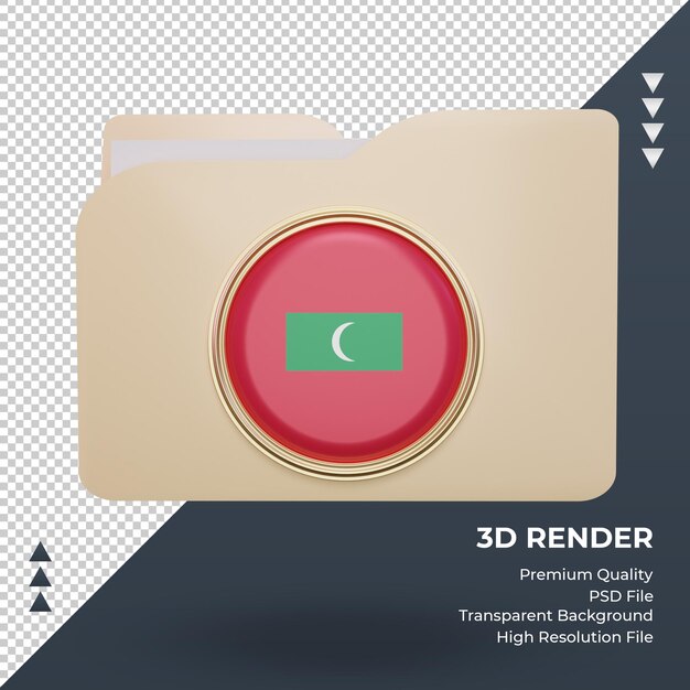 Carpeta 3d vista frontal de representación de la bandera de maldivas
