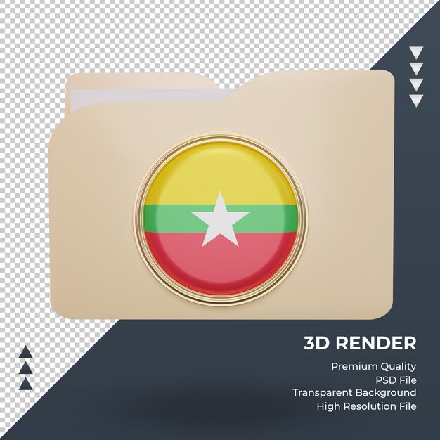 PSD carpeta 3d vista frontal de representación de la bandera de myanmar