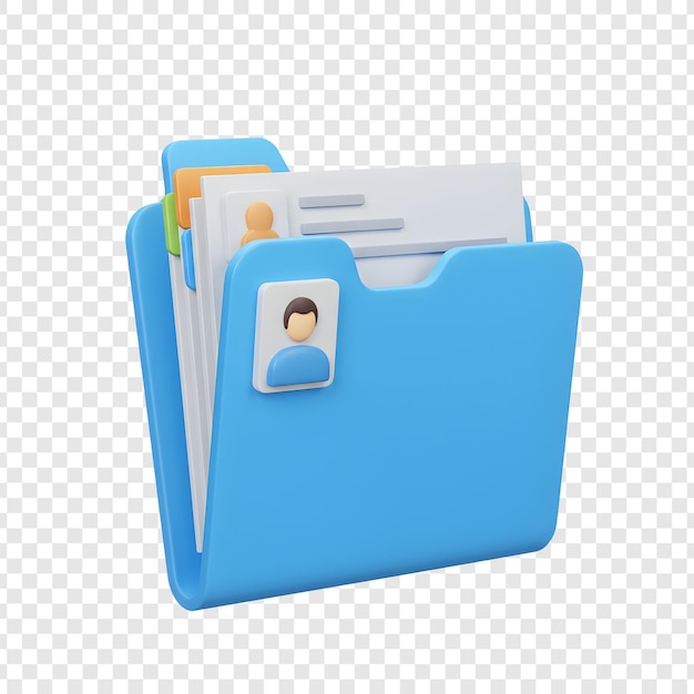 Carpeta azul com documentos e ícone de perfil conceito de negócio e escritório