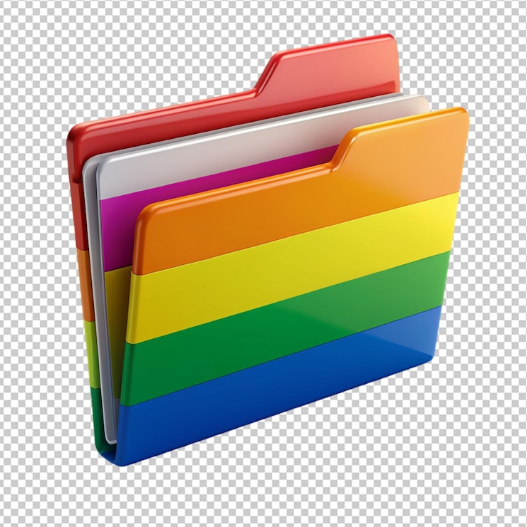 PSD carpeta con la bandera del orgullo lgbt en un fondo transparente