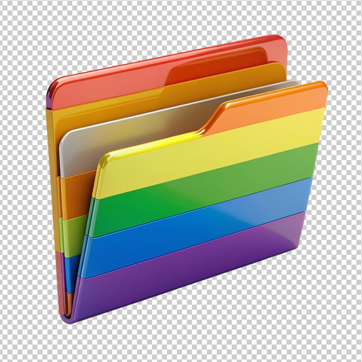 PSD carpeta con la bandera del orgullo lgbt en un fondo transparente
