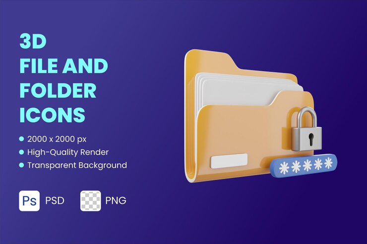 PSD carpeta de contraseña de ilustración de icono 3d