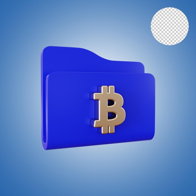 Carpeta de documentos financieros con representación 3d de signo Bitcoin