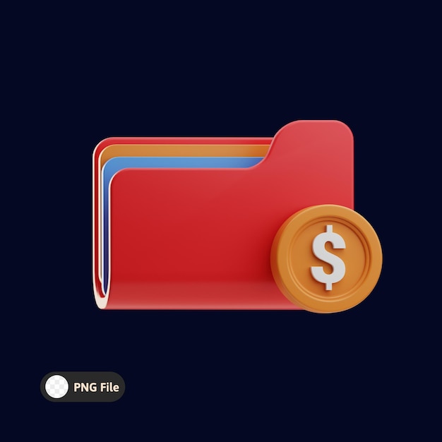 Carpeta financiera con la ilustración 3D de la moneda de un dólar