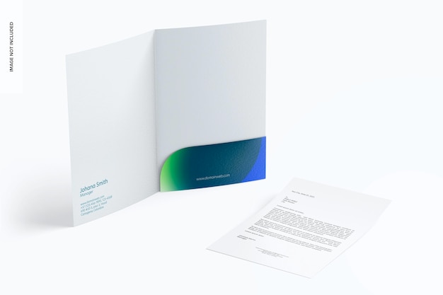 PSD carpeta con pocket mockup, perspectiva