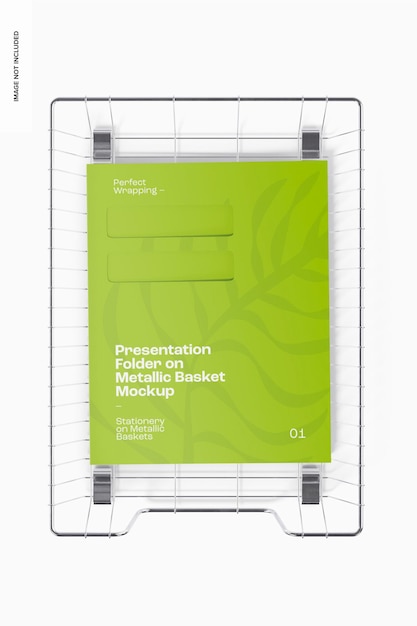 Carpeta de Presentación en Mockup de Cesta Metálica, Vista Superior
