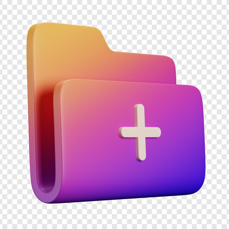 PSD carpeta renderizada en 3d con un icono de signo más