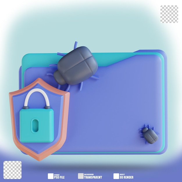 Carpeta de virus de seguridad de ilustración 3D