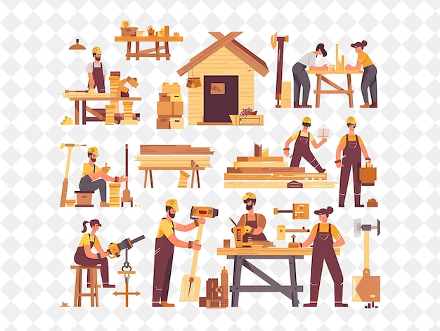 Carpintero industrial con personajes Construyendo y artesanía F PNG Gente en el trabajo diario Ilustración