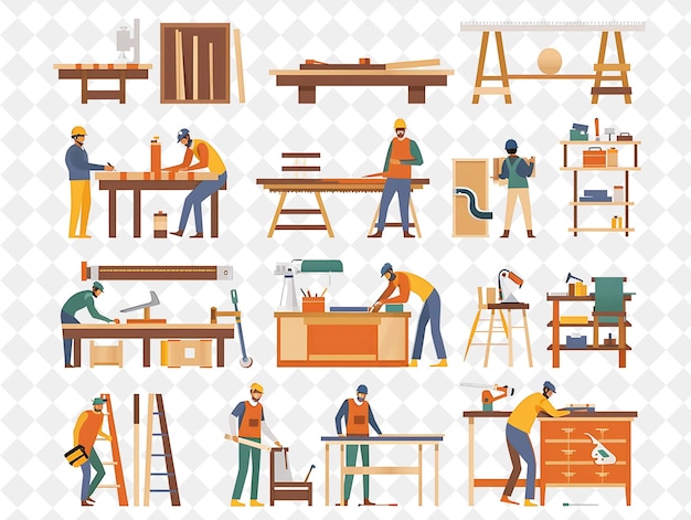 Carpintero industrial con personajes Construyendo y artesanía F PNG Gente en el trabajo diario Ilustración