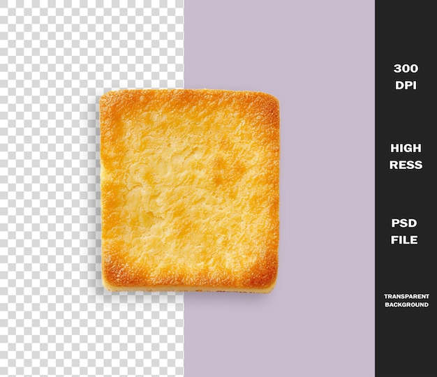 un carré de pain grillé est sur un fond transparent