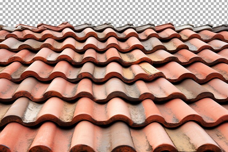 PSD des carreaux de toit d'argile se chevauchant harmonieusement sous un ciel clair à midi dans un cadre tranquille sur un fond blanc ou png transparent