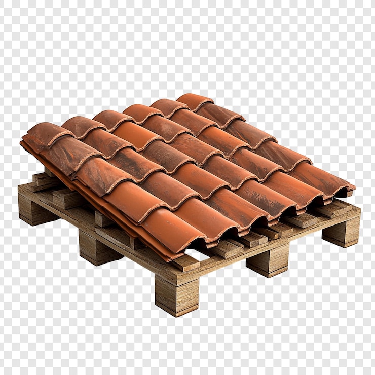 PSD des carreaux de toit empilés sur une palette