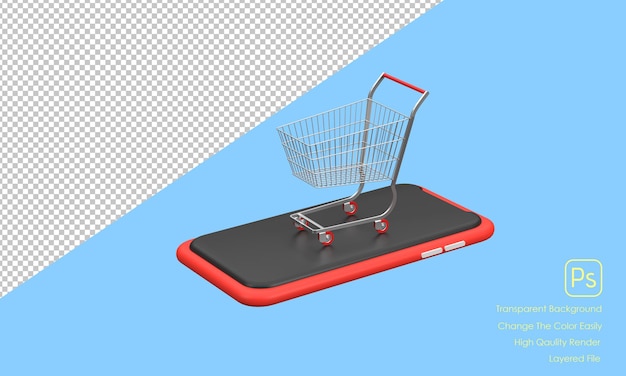 Carrello del supermercato di vendita del festival del black friday 3D e acquisto di promozione della campagna del cellulare